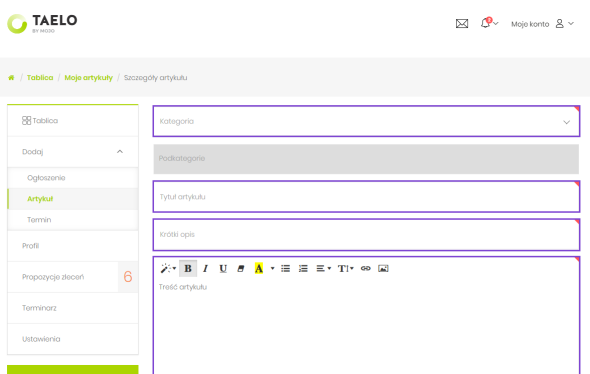 Jak utworzyć artykuł na Taelo.pl- kreator artykułu